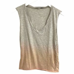 Pam & Gela Ombré Tank Top With Braided Side Detail SZ XS Grey